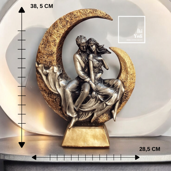 Dekoratif Ay ve Sevgili Heykeli Romantik Çift Biblo Ev Ofis Masaüstü Aksesuar Sevgiliye Hediyelik