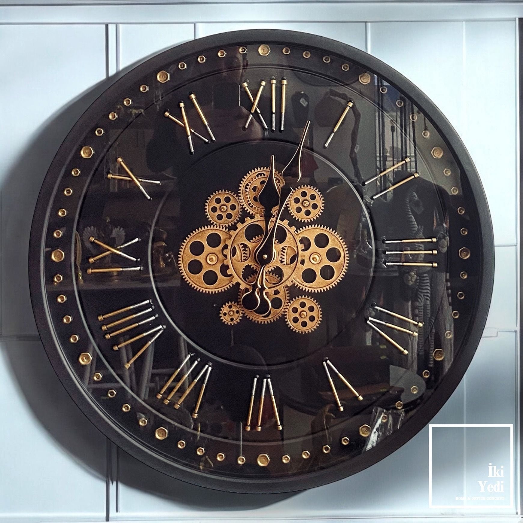 Habsburg 66 cm Çarklı Duvar Saati – Mekanik Metal Saat, Romen Rakamlı Ev Ofis Dekoratif Saat