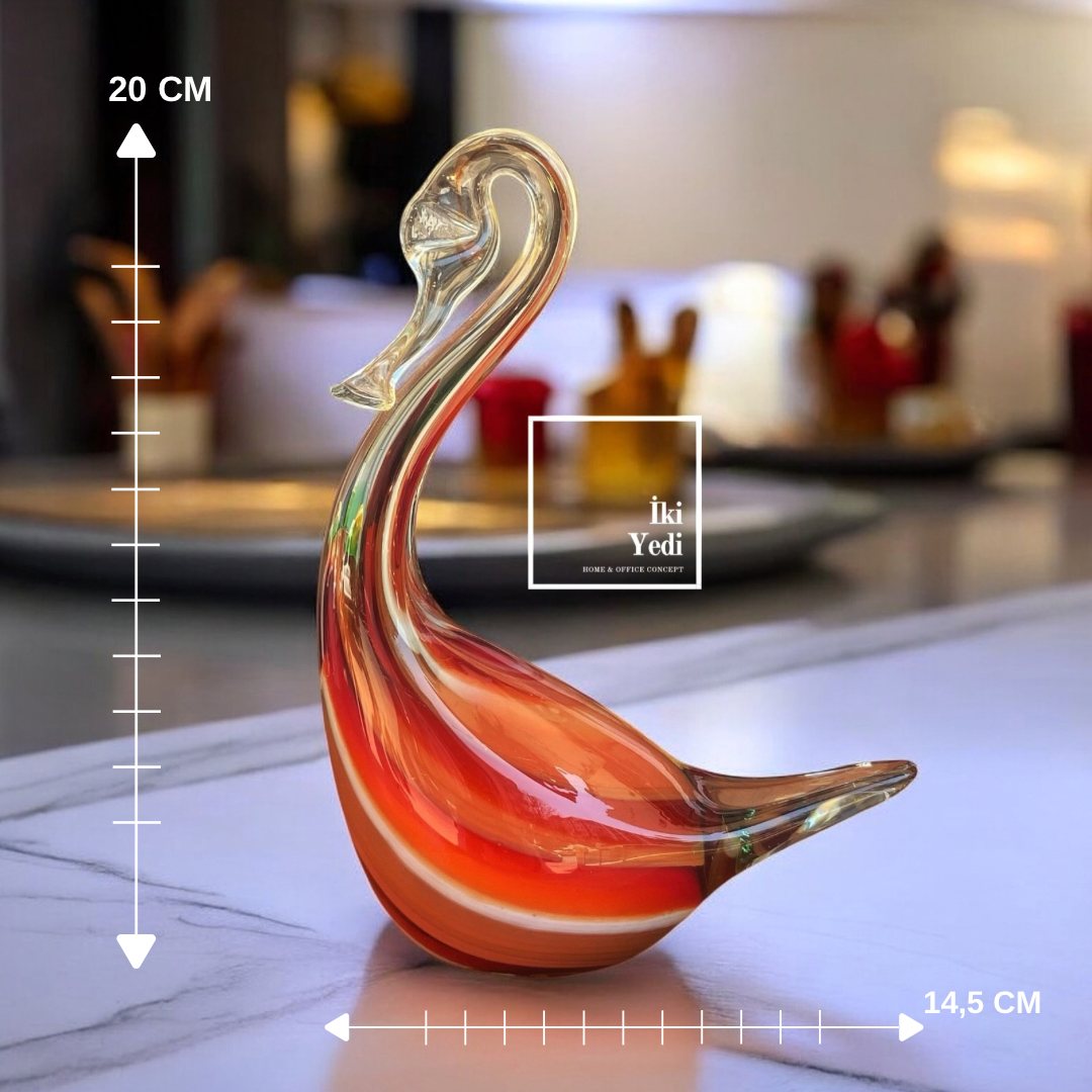 Swupe El Yapımı Renkli Cam Kuğu Biblo, Dekoratif Obje, Ev Ofis Aksesuar, Hediyelik Cam Süs