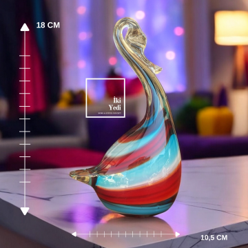 Swupe El Yapımı Renkli Cam Kuğu Biblo, Dekoratif Obje, Ev Ofis Aksesuar, Hediyelik Cam Süs
