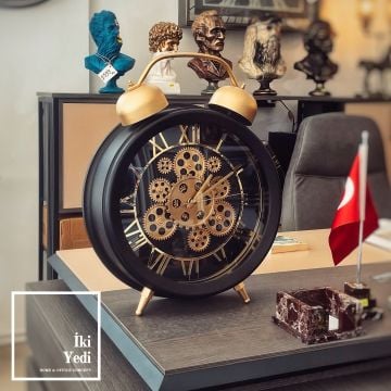 Ossian Çalar Saat Görünümlü Çarklı Yer Saati, Büyük Masa Konsol Saati, Ofis Ev Dekoratif Hediye