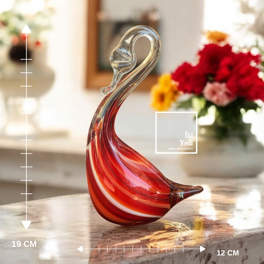 Swupe El Yapımı Renkli Cam Kuğu Biblo, Dekoratif Obje, Ev Ofis Aksesuar, Hediyelik Cam Süs