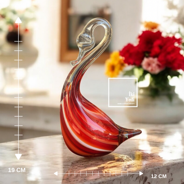 Swupe El Yapımı Renkli Cam Kuğu Biblo, Dekoratif Obje, Ev Ofis Aksesuar, Hediyelik Cam Süs