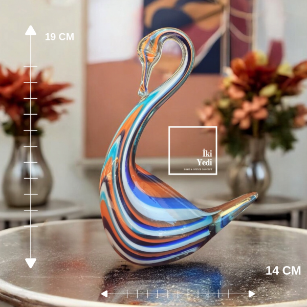 Swupe El Yapımı Renkli Cam Kuğu Biblo, Dekoratif Obje, Ev Ofis Aksesuar, Hediyelik Cam Süs