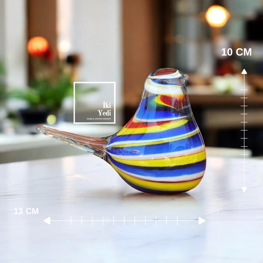 Blupe Serisi El Yapımı Renkli Cam Kuş Biblo Obje Dekoratif Cam Kuş Figür Ev Ofis Aksesuarı