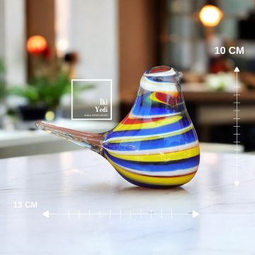 Blupe Serisi El Yapımı Renkli Cam Kuş Biblo Obje Dekoratif Cam Kuş Figür Ev Ofis Aksesuarı