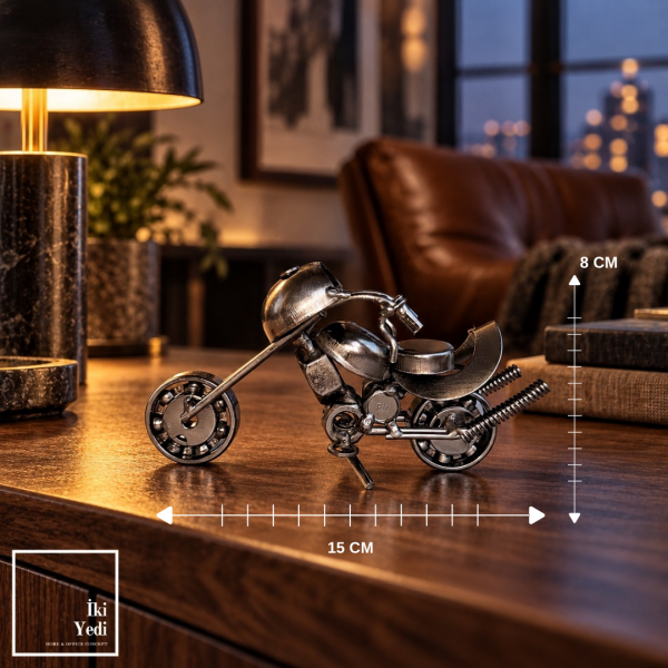 Johren 773 Mini Metal Motosiklet Biblo Bilyalı Rulman Tekerlekli Dekoratif Masaüstü Obje Motorcu
