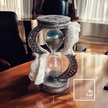 Baykuş Figürlü Dekoratif Kum Saati, Fantastik Tasarım Biblo, Ev Ofis Aksesuarı Hediyelik Obje