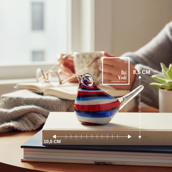 Blupe Serisi El Yapımı Renkli Cam Kuş Biblo Obje Dekoratif Cam Kuş Figür Ev Ofis Aksesuarı
