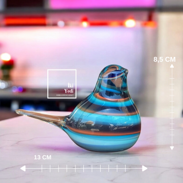 Blupe Serisi El Yapımı Renkli Cam Kuş Biblo Obje Dekoratif Cam Kuş Figür Ev Ofis Aksesuarı