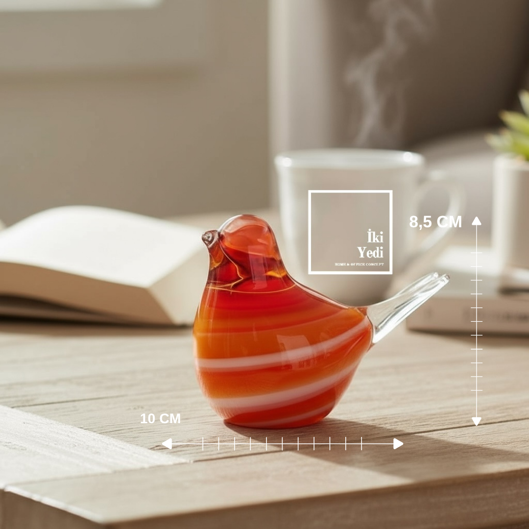 Blupe Serisi El Yapımı Renkli Cam Kuş Biblo Obje Dekoratif Cam Kuş Figür Ev Ofis Aksesuarı