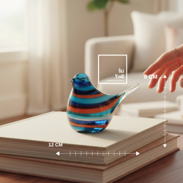 Blupe Serisi El Yapımı Renkli Cam Kuş Biblo Obje Dekoratif Cam Kuş Figür Ev Ofis Aksesuarı