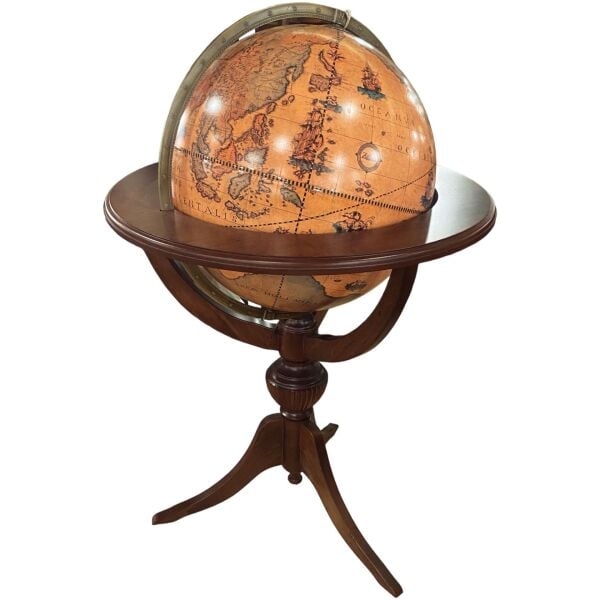 Lorraine 50 cm Büyük Dünya Küresi, Ahşap Ayaklı Döner Yerküre, Lüks VIP Ofis Dekoratif Hediye