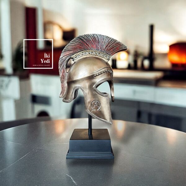 Veronese Yunan Miğferi Heykeli Greek Hoplite Bronz Biblo Mitolojik Savaşçı Figür Ev Ofis Dekoratif