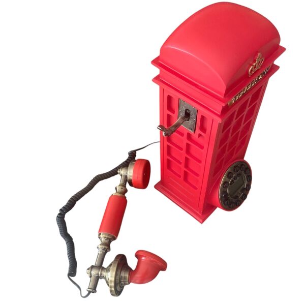 Redphone Retro Kırmızı Telefon Kulübesi Tasarımlı Masaüstü Telefon Sabit Hat Telefonu Ofis Ev VIP