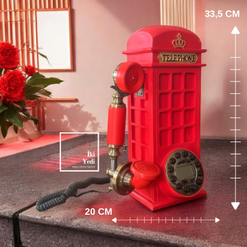 Redphone Retro Kırmızı Telefon Kulübesi Tasarımlı Masaüstü Telefon Sabit Hat Telefonu Ofis Ev VIP
