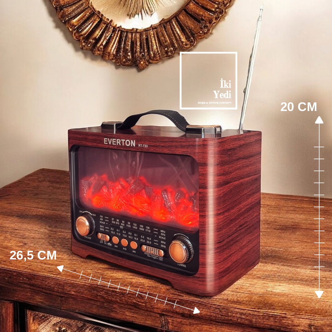 Şömine Tasarımlı Bluetooth Hoparlör Radyo USB Şarjlı Retro Masaüstü Dekoratif Obje Hediyelik Eşya