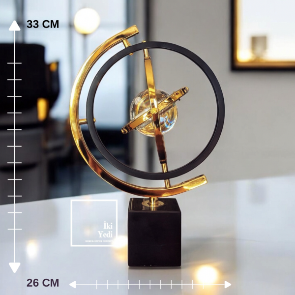 Ortega Kuantum Gezegen Modeli, Cam Küreli Metal Obje, Modern Ofis Hediyesi Dekoratif Aksesuar