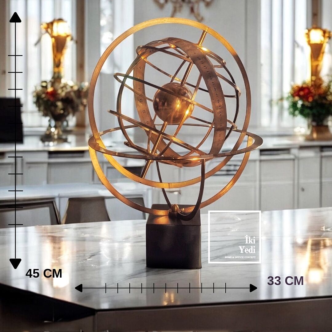 Verrazano Büyük Boy Dekoratif Metal Küre Armillary Küre Obje Ev ve Ofis Eskitme Masaüstü Aksesuarı