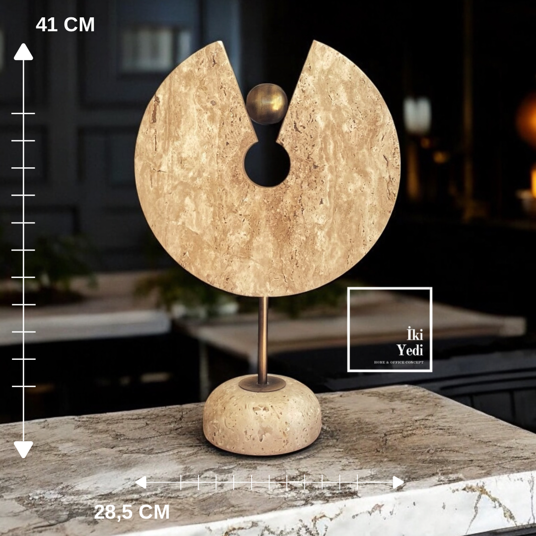 Casillas 77-1 Traverten Dekoratif Obje Doğal Taş Masaüstü Süs Modern Ev Ofis Aksesuarı Ağır Malzeme