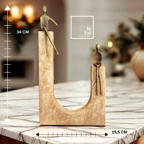 Bolerau Doğal Traverten İnsan Figürlü Dekoratif Obje Heykel Ev ve Ofis Aksesuarı Lüks Hediyelik VIP