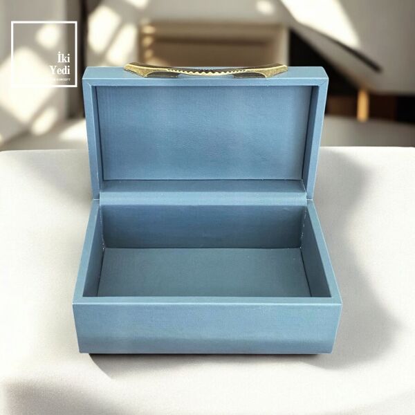 Bovellis Lüks Deri Kaplama Mücevher Kutusu Bronz Metal Tutma Kollu Antrasit Gri Tasarım VIP Hediye