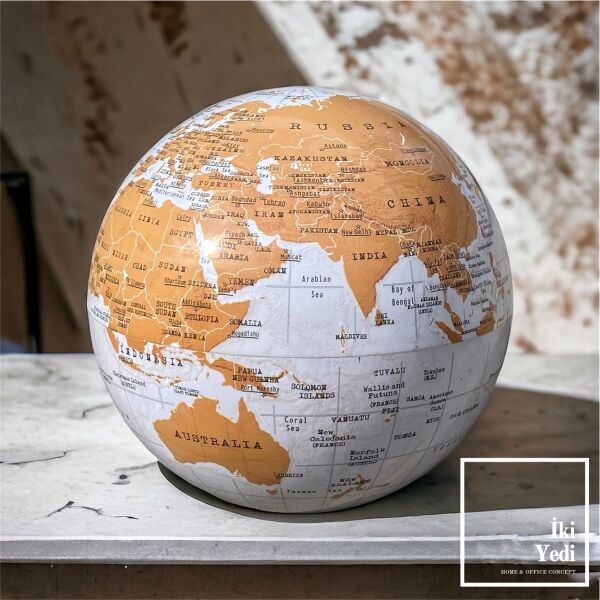 Yurbian Pilli Döner Dünya Küresi, Siyah Beyaz Turuncu Gri Yerküre, Masaüstü Dekoratif Hediye