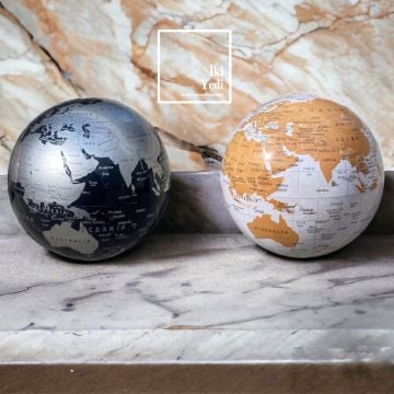 Yurbian Dekoratif Dönen Dünya Küre Yerküre Siyah Beyaz Turuncu Gri Pilli Masa Üstü Ev Ofis Büro Dekorasyon Hediyelik Eşya