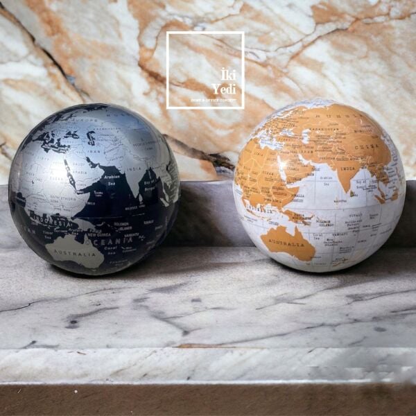 Yurbian Pilli Döner Dünya Küresi, Siyah Beyaz Turuncu Gri Yerküre, Masaüstü Dekoratif Hediye