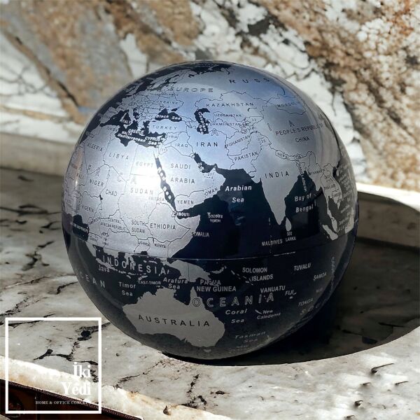 Yurbian Pilli Döner Dünya Küresi, Siyah Beyaz Turuncu Gri Yerküre, Masaüstü Dekoratif Hediye