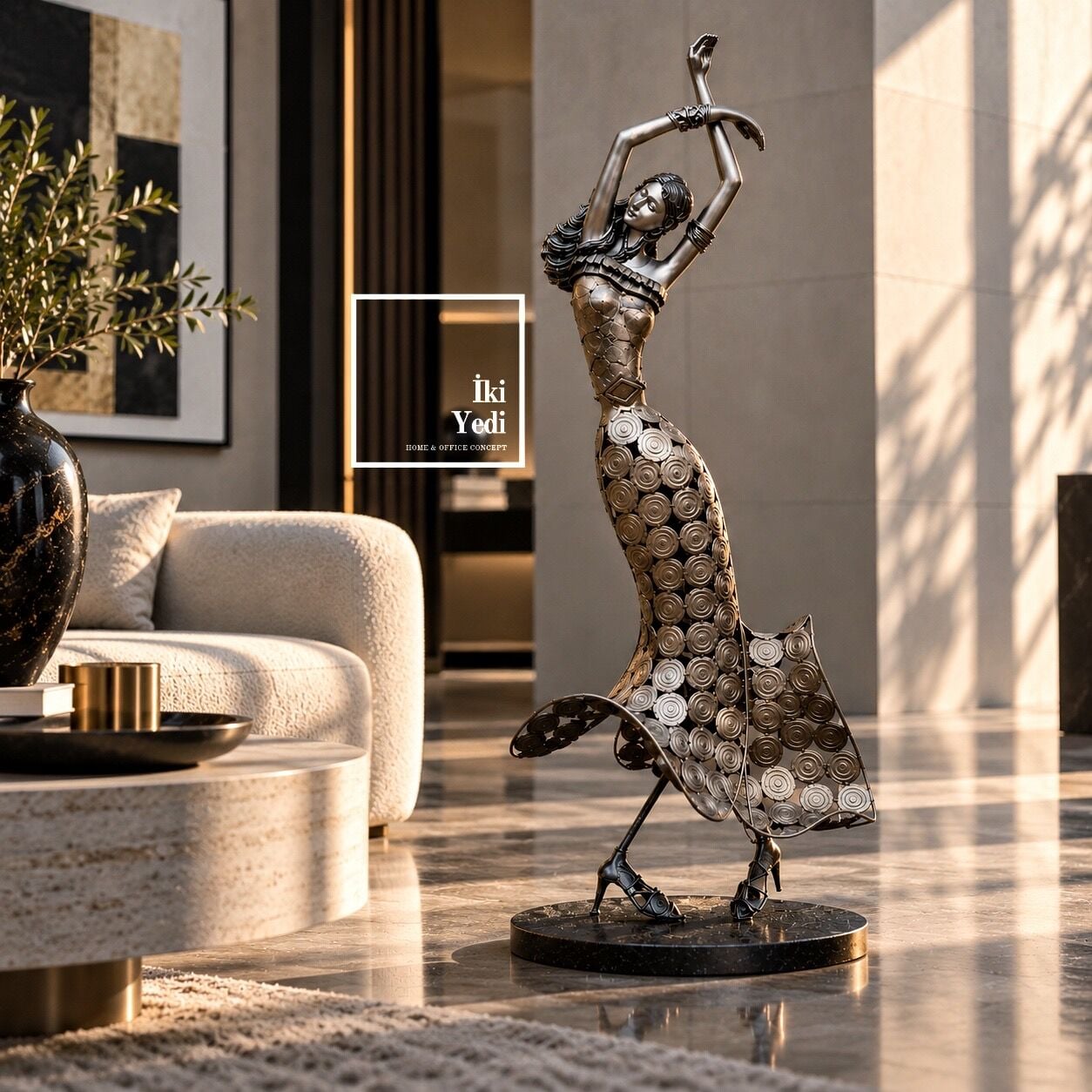 Rousseau 771 Kusursuz İstisna 85 cm Lüks Dekoratif Kadın Heykeli Metal Ağırlıklı Salon Sanat Objesi