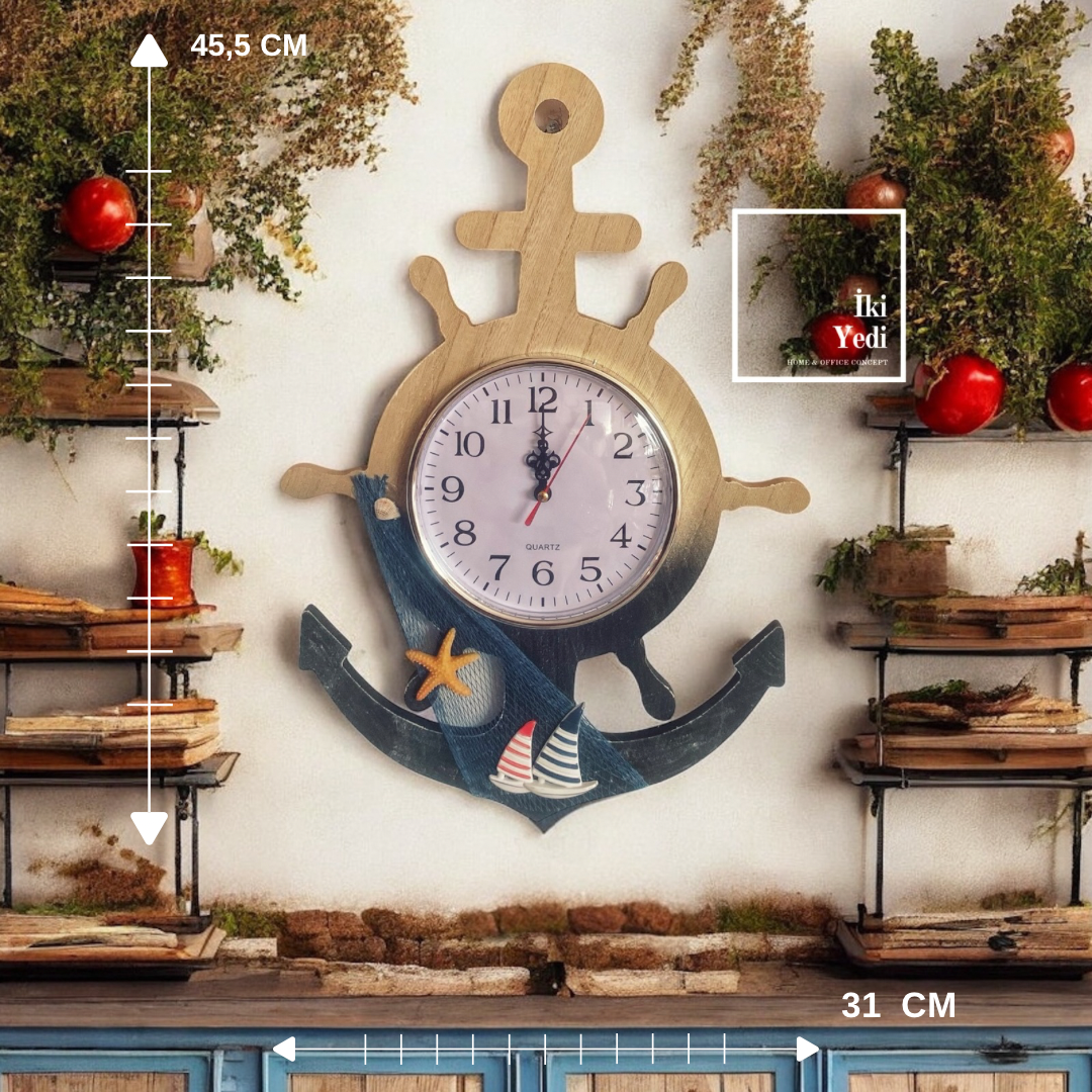 Mosley 77-2 Denizci Çapa Tasarımlı Duvar Saati 45,5x31 cm Denizcilik Temalı Ev ve Ofis Aksesuarı