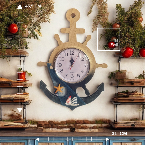 Mosley 77-2 Denizci Çapa Tasarımlı Duvar Saati 45,5x31 cm Denizcilik Temalı Ev ve Ofis Aksesuarı