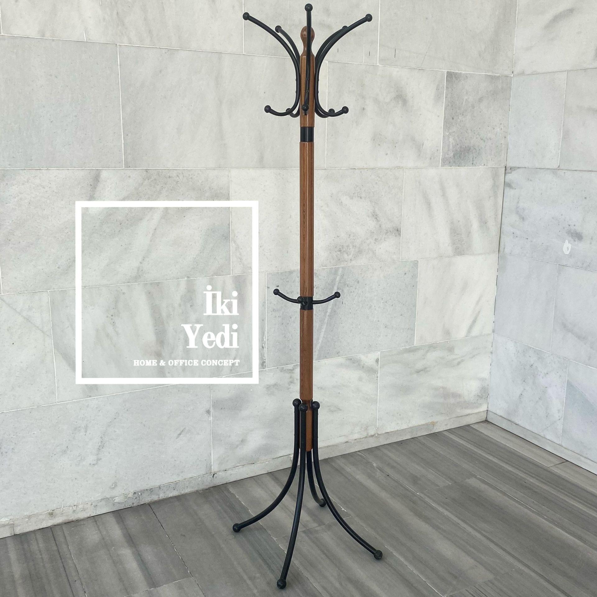 Zizou Ceviz Siyah Kayın Ağacı Masif Ahşap Askılık Demir Metal Portmanto Ev Ofis Büro Dekorasyon Dekoratif Hediyelik Mobilya Aksesuar