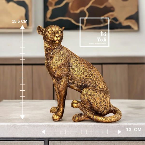 Jimhena Leopar Figürü Dekoratif Heykel Ev ve Ofis Aksesuarı Hediyelik Eşya Dekorasyon Objeleri Gold