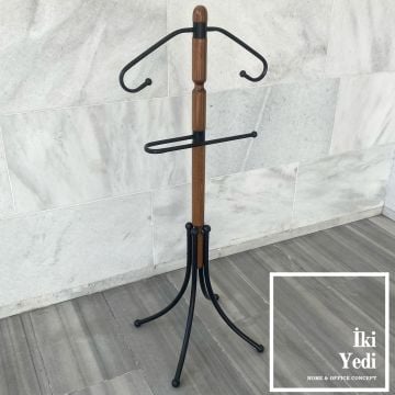 Zizou Ceviz Siyah Kayın Ağacı Masif Ahşap Pantolonluklu Dilsiz Uşak Demir Metal Ceket Askılık Ev Ofis Büro Dekorasyon Dekoratif Hediyelik Mobilya Aksesuar