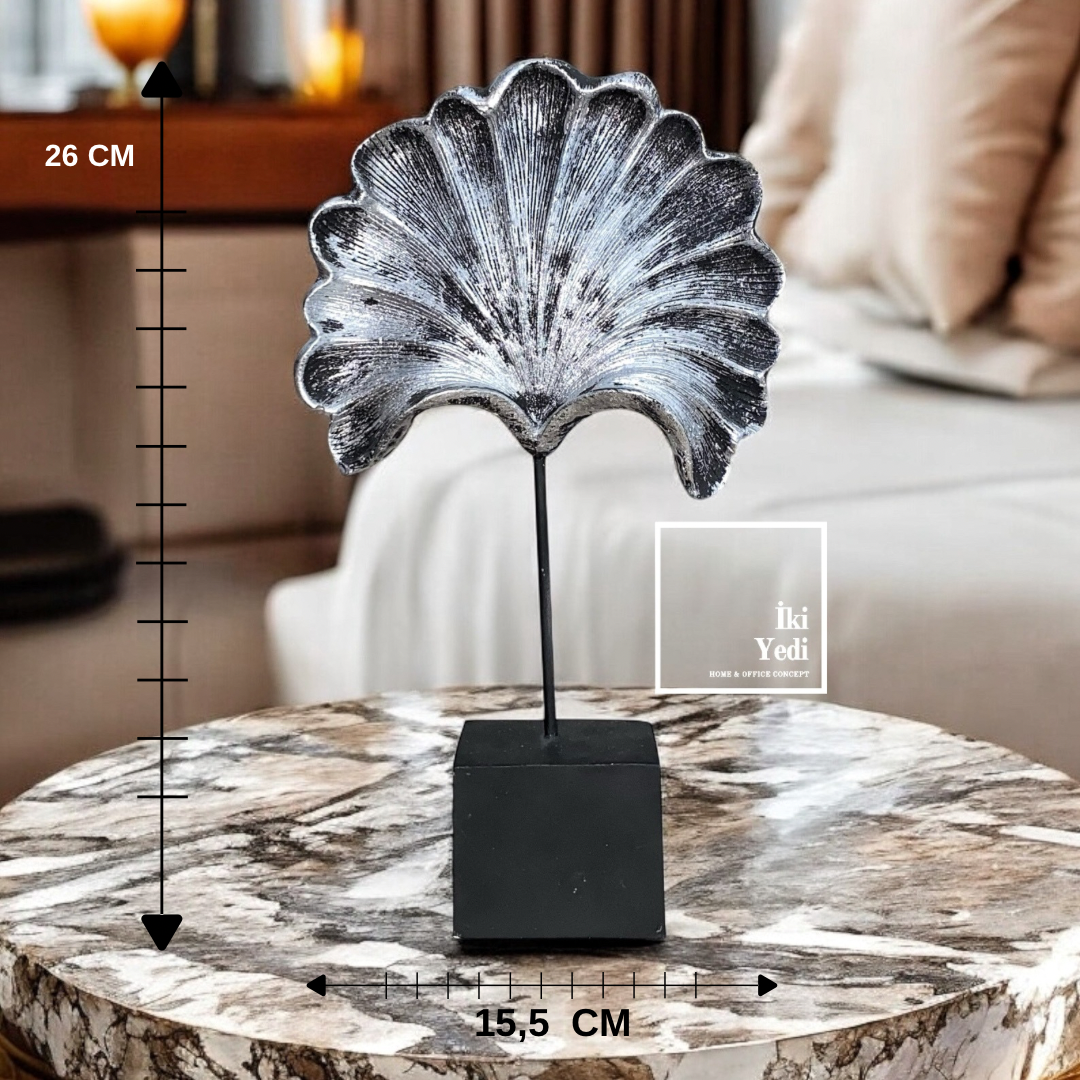 Masche Ginkgo Yaprak Tasarımlı Dekoratif Obje Gümüş Renk Masaüstü Raf Süsü Ev ve Ofis Dekorasyonu