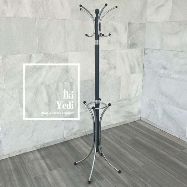 Zizou Antrasit Gri Kayın Ağacı Masif Ahşap Askılık Demir Metal Nikel Kromaj Kaplama Portmanto Ev Ofis Büro Dekorasyon Dekoratif Hediyelik Mobilya Aksesuar