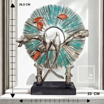 Notre Dekoratif Ağaç Dalları ve Kuşlar Obje, Turkuaz Yaprak Detaylı Biblo, Ev ve Ofis Dekorasyonu