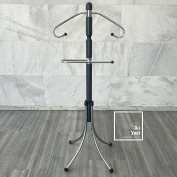 Zizou Antrasit Gri Kayın Ağacı Masif Ahşap Pantolonluklu Dilsiz Uşak Nikel Kromaj Kaplamalı Ceket Askılık Ev Ofis Büro Dekorasyon Dekoratif Hediyelik Mobilya Aksesuar