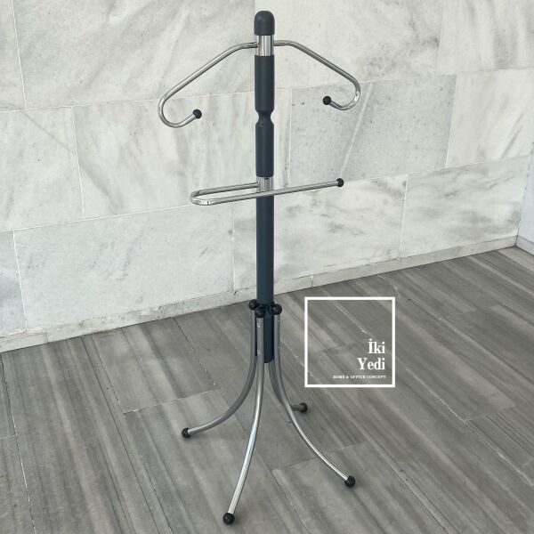 Zizou Antrasit Gri Kayın Ağacı Masif Ahşap Pantolonluklu Dilsiz Uşak Nikel Kromaj Kaplamalı Ceket Askılık Ev Ofis Büro Dekorasyon Dekoratif Hediyelik Mobilya Aksesuar