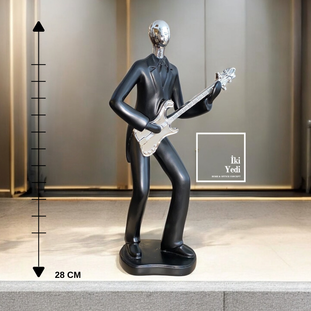 Mulberry Gitar Çalan Müzisyen Biblo Modern Dekoratif Heykel Müzik Temalı Ev Ofis Aksesuarı Figür