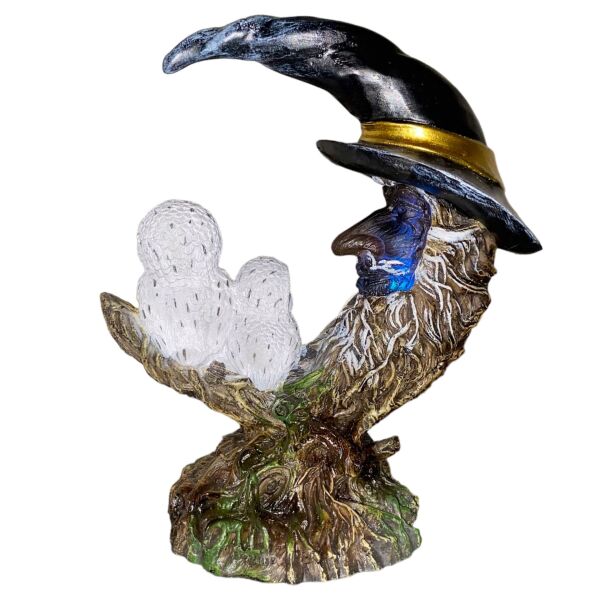 Caishan Ay Ağacı Baykuş Led Işıklı Dekoratif Biblo Özel Tasarım Ev ve Ofis Dekorasyonu, Hediyelik Masaüstü Süs