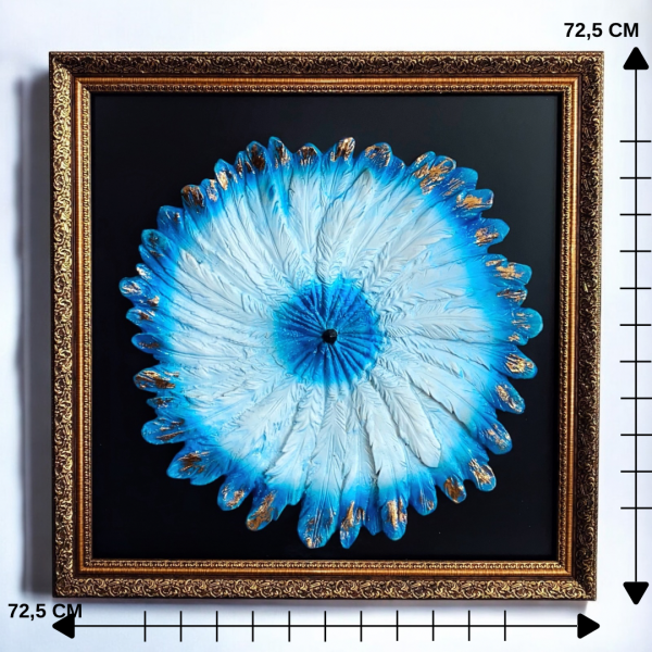 Orche Mavi Tüy Desenli Nazar Boncuğu Tema Kare Çerçeve Rölyef Tablo 72,5 cm x 72,5 cm Duvar Dekoru