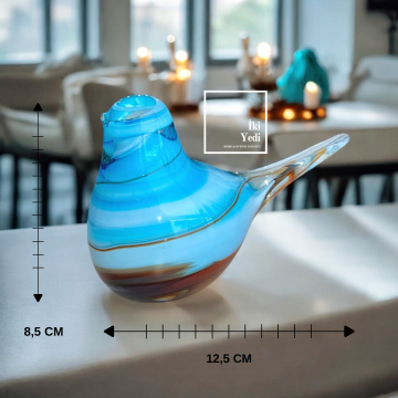Blupe Serisi El Yapımı Renkli Cam Kuş Biblo Obje Dekoratif Cam Kuş Figür Ev Ofis Aksesuarı
