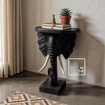 Finaud Fil Figürlü Yan Sehpa Dekoratif Fil Başlı Dresuar Dekoratif Heykel Ev Ofis Aksesuar Hediye