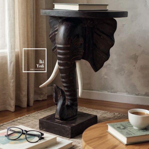 Finaud Fil Figürlü Yan Sehpa Dekoratif Fil Başlı Dresuar Dekoratif Heykel Ev Ofis Aksesuar Hediye