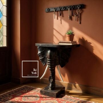 Finaud Fil Figürlü Yan Sehpa Dekoratif Fil Başlı Dresuar Dekoratif Heykel Ev Ofis Aksesuar Hediye