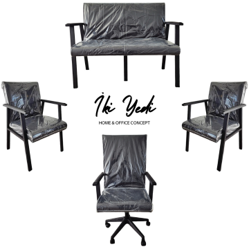 Quando Sarı Demir Ayaklı Antrasit Gri Metal Ofis Mobilyası Takımı Büro Yönetici Masası Seti Makam Odası Grubu Patron Modern Mobilyalar