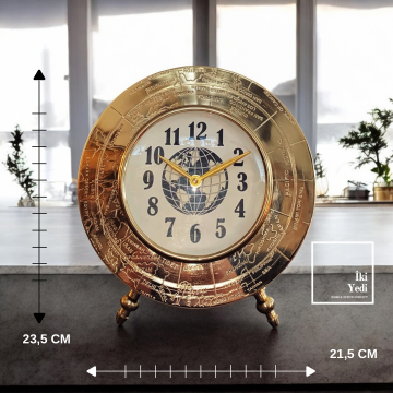 Maurice Pirinç Döküm Büyük Masa Saati Antik Eskitme Dünya Haritalı Tasarım Şömine Saati Ofis Ev Şık